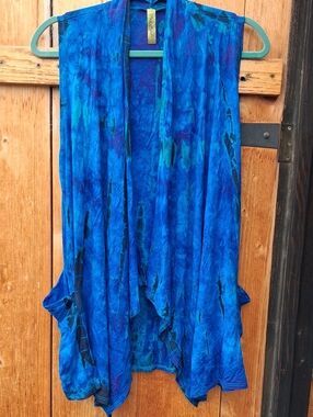 Blue Tie-Dye Open Front Vest